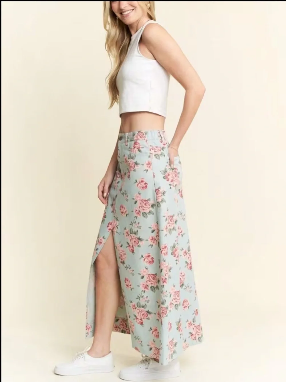 NIP Jade By Jane Floral Print Denim Maxi Skirt - Picture 3 of 6